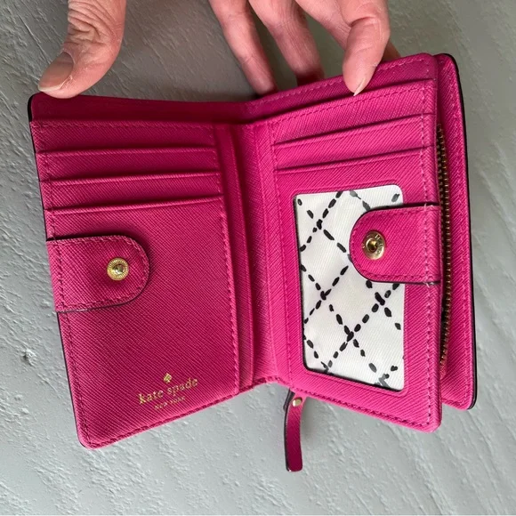 Kate Spade Laurel Way Cara Bifold Crossgrain Leather Wallet Pink - Picture 5 of 15